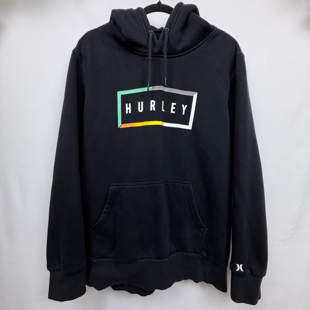 Hurley Mens Black Graphic Logo Pullover Hoodie Sweatshirt Large HMF22-05284